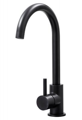 EVO ELERA MATT BLACK MONO SINGLE LEVER SIDE ACTION SWAN NECK KITCHEN SINK MIXER TAP with SWIVEL SPOUT, KTAP006BLK